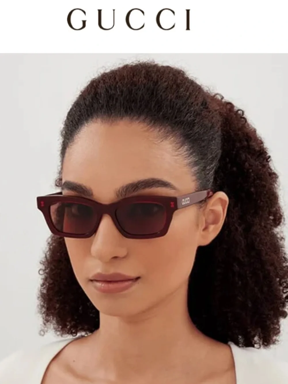 Gucci Burgundy Rectangular Women's Sunglasses